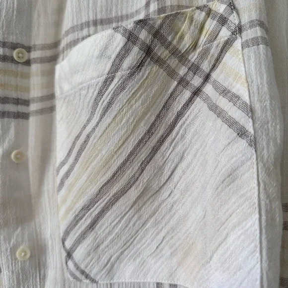 FREE PEOPLE Cutie Plaid Button Down Shirt Top Blouse Dolman Sleeves Ivory SM - Picture 6 of 16